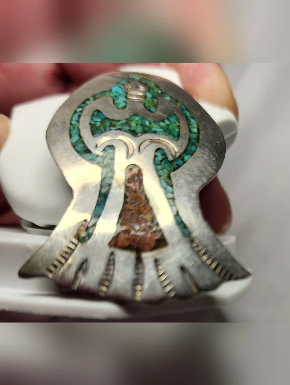 Turquoise Inlay Sterling Silver Southwestern Bird Pendant